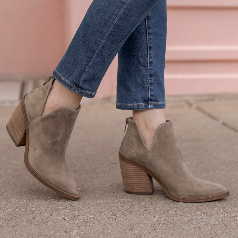 xakxx Autumn Winter Women Ankle Boots Fashion Pointed Toe High Heels Zipper Boots Female Shoes Roman Pumps Booties Botas Mujer
