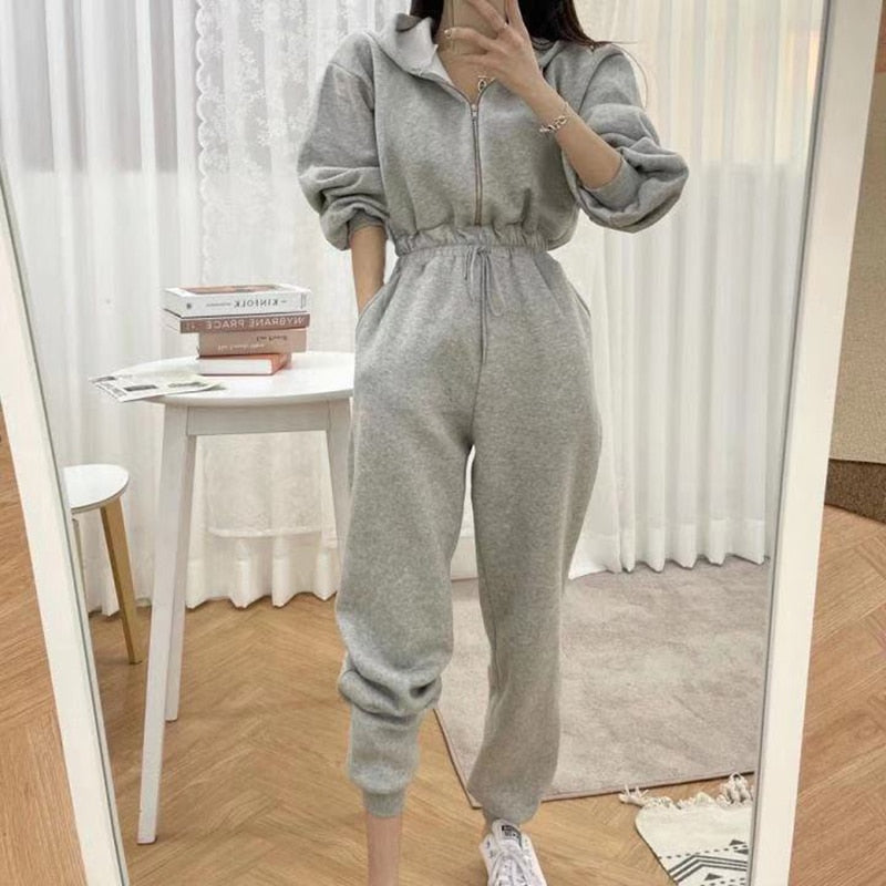 xakxx Jumpsuits Women Fleece Hoodie Sweatshirts Autumn Winter Fashion Pullovers Warm Tracksuits