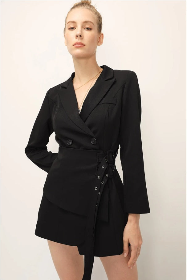 xakxx Women Bandage Sashes Blazer Lapel Long Sleeve Slim Fit Jacket Fashion Tide Spring Autumn Blazer
