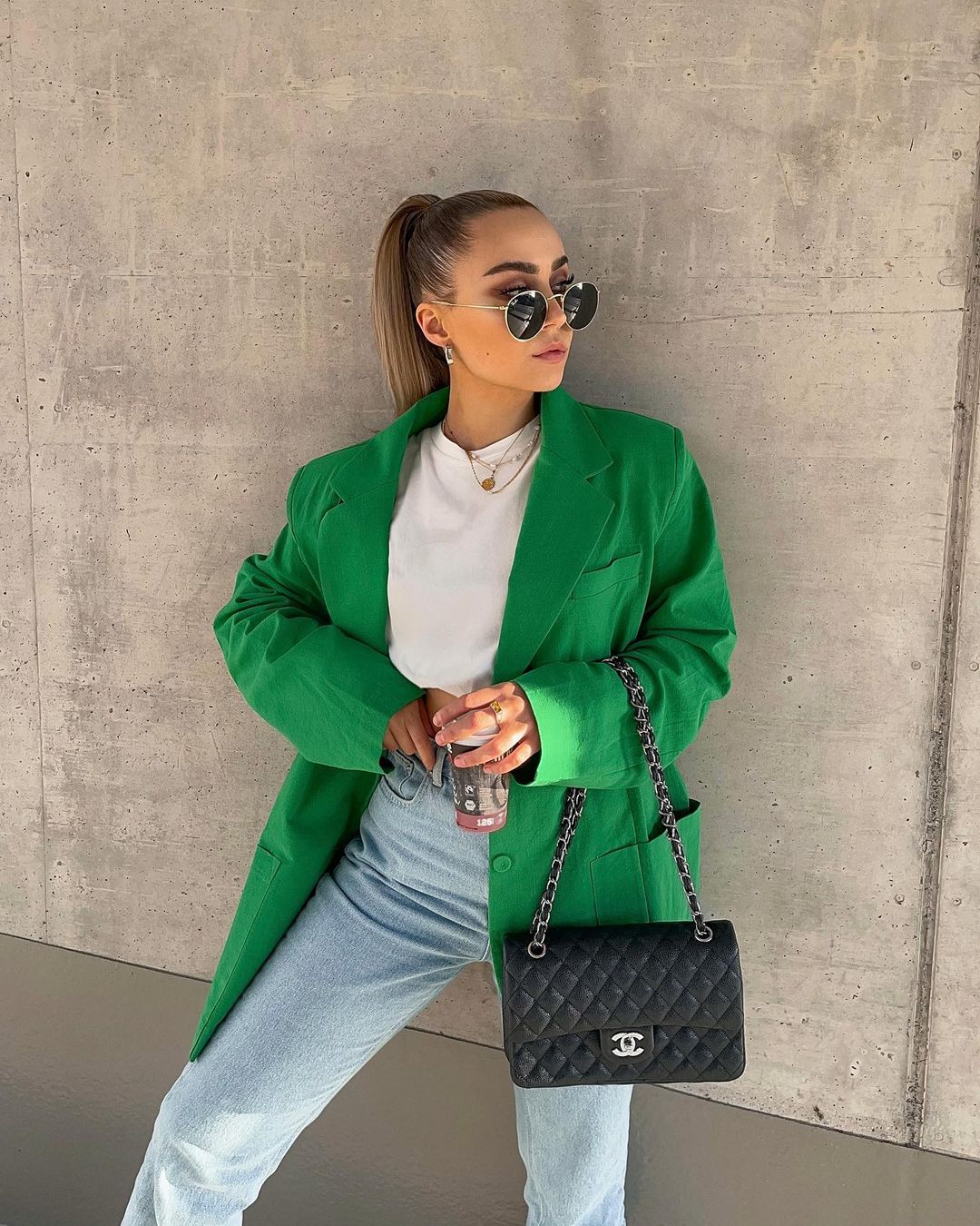 xakxx Women Fashion Loose Blazer Mujer Double Pockets Single Breasted Chic Suit Jacket Ladies Green Streetwear Outerwear