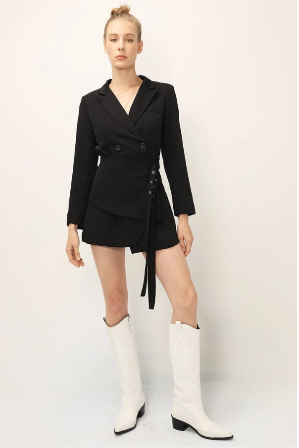 xakxx Women Bandage Sashes Blazer Lapel Long Sleeve Slim Fit Jacket Fashion Tide Spring Autumn Blazer