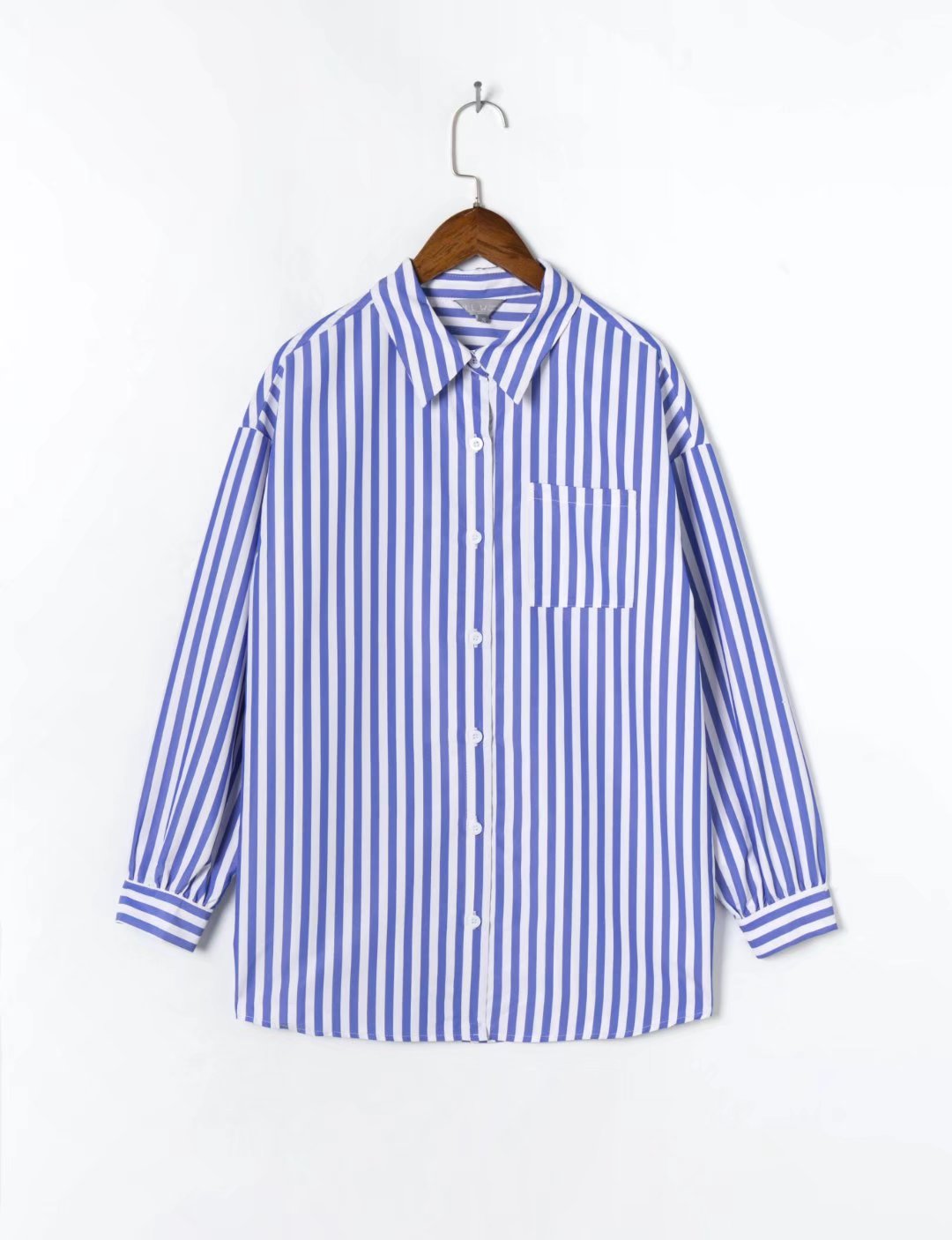 xakxx xakxx Stylish Women's Classic-Fit Long Sleeve Lightweight Button Down Shirt Vertical Stripes Oversize BF Style Top Blouses