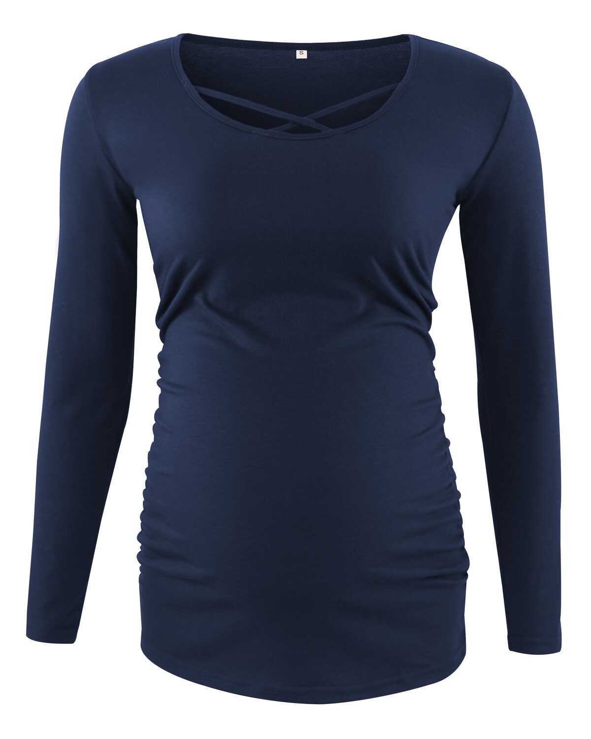 xakxx xakxx 1 Pack SAVE Mama Maternity Top Maternity Clothes Side Ruched O Neck Cross Long Sleeve Pregnancy Blouses Womens C