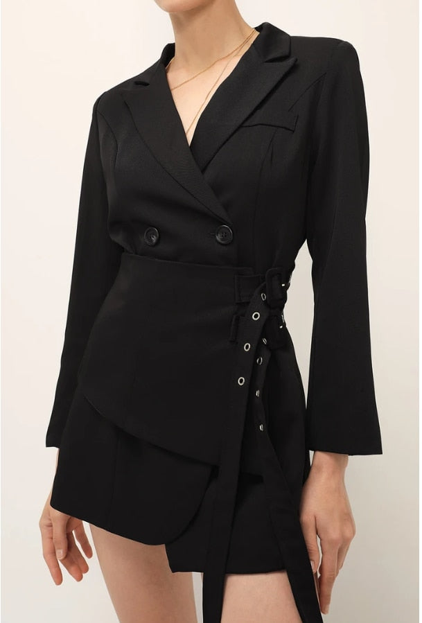 xakxx Women Bandage Sashes Blazer Lapel Long Sleeve Slim Fit Jacket Fashion Tide Spring Autumn Blazer