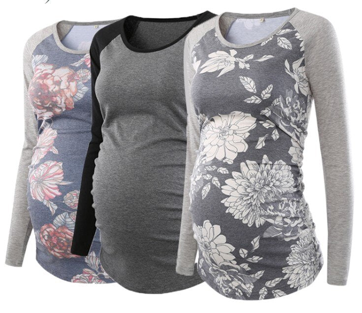 xakxx Women's Maternity Long Sleeve Pregnant Blouses Tops Flattering Side Ruching Maternity Clothes Pregnancy T-Shirt