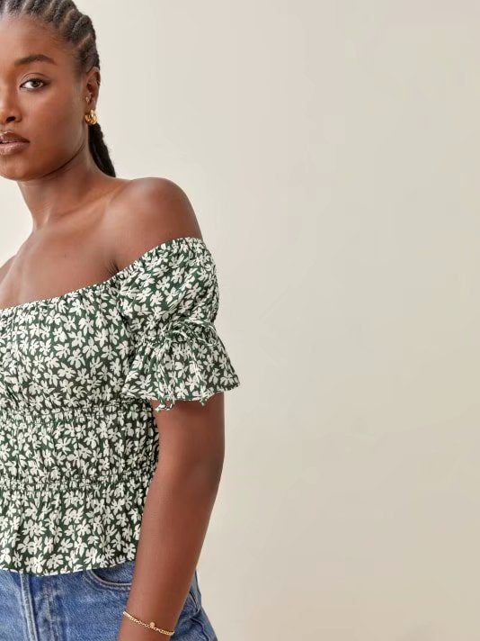 xakxx xakxx Chic Green Floral Print Ropa Mujer Vintage Ruffles Girl Summer Tops And Blouses Fashion Short Flare Sleeve Shirt Women Harajuku