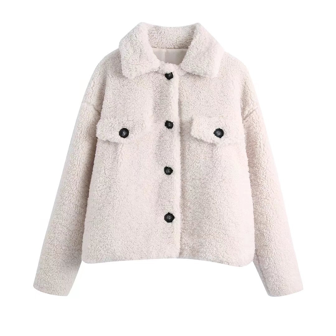 xakxx New Women's Coat Solid Short Section Listing Lady Long Sleeve Warm Suede Jacket Winter Female Coats Outerwear