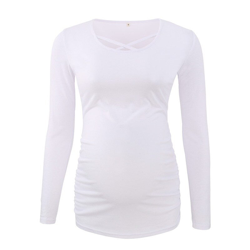 xakxx xakxx 1 Pack SAVE Mama Maternity Top Maternity Clothes Side Ruched O Neck Cross Long Sleeve Pregnancy Blouses Womens C