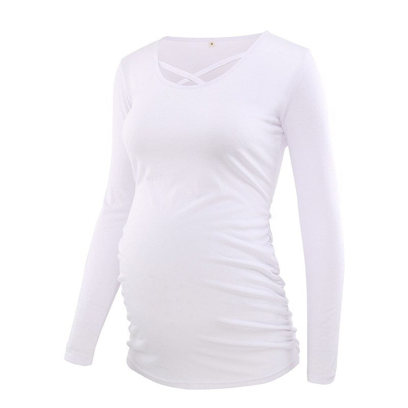xakxx Women's Maternity Long Sleeve Pregnant Blouses Tops Flattering Side Ruching Maternity Clothes Pregnancy T-Shirt