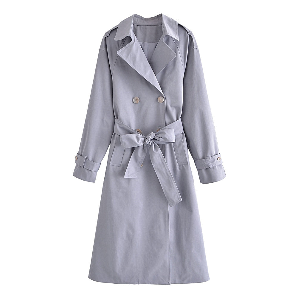 xakxx Elegant Lapel Double Breasted Long Women Trench Coats Autumn Winter Overcoat Full Sleeve Belted Ladies Windbreaker