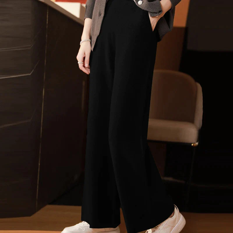xakxx xakxx-Cashmere wide-leg pants women's high waist straight pants wear casual wool pants in autumn and winter.