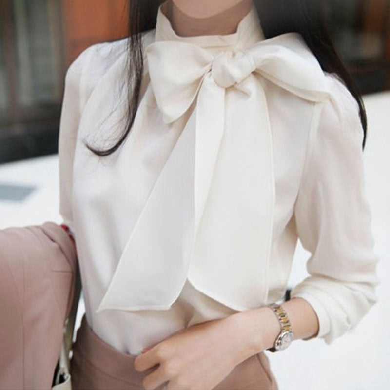 xakxx xakxx Black Friday Korean Women's Chiffon Blouses Autumn New Fashion Bow Long Sleeve Shirt Black White Elegant Streetwear Woman Tops