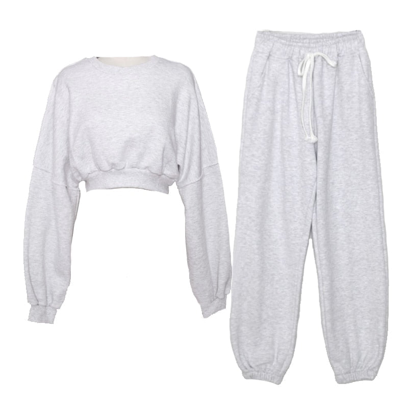 xakxx Women Pullover Hoodies Sweatshirts Suit Winter Spring Solid Casual Tracksuit Fleece 2 Pieces Set Sweatpants Quality Outfits
