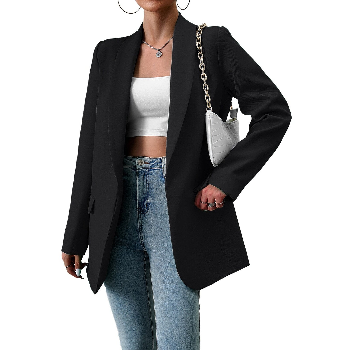 xakxx Women's Tops Coat Temperament Commuter Blazer Regular Sleeve Blazer Collar Solid Color Thin Blazer Jacket Women Clothing
