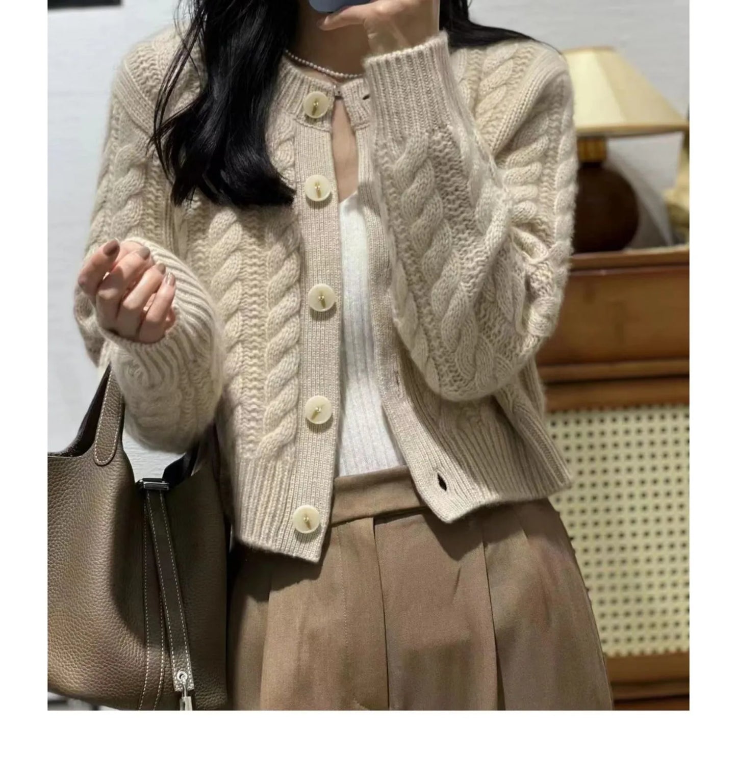 xakxx xakxx-New cashmere twist cardigan in autumn and winter women loose thick twisted short sweater knitted coat 100% pure wool.