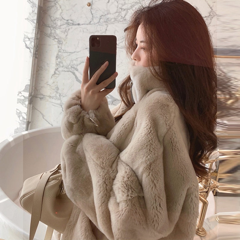 xakxx New Women Autumn Winter Casual Fashion Korean Style Version Teddy Faux Fur Coat Furry Hooded Jacket Female
