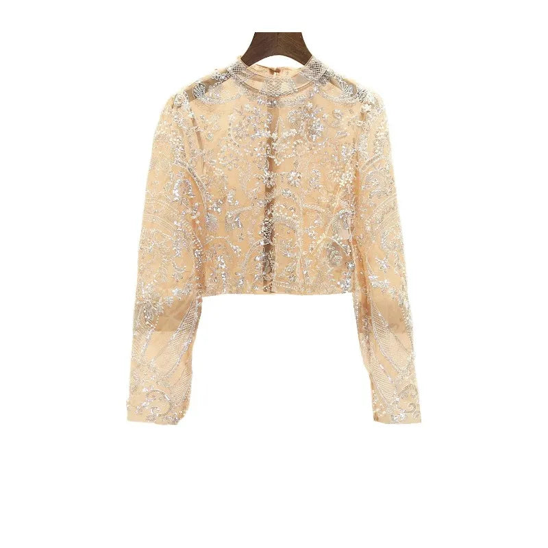 xakxx xakxx Fall Woman Clothing Temperament Standing Collar Short Unique Chic Zipper Long Sleeve Shirt