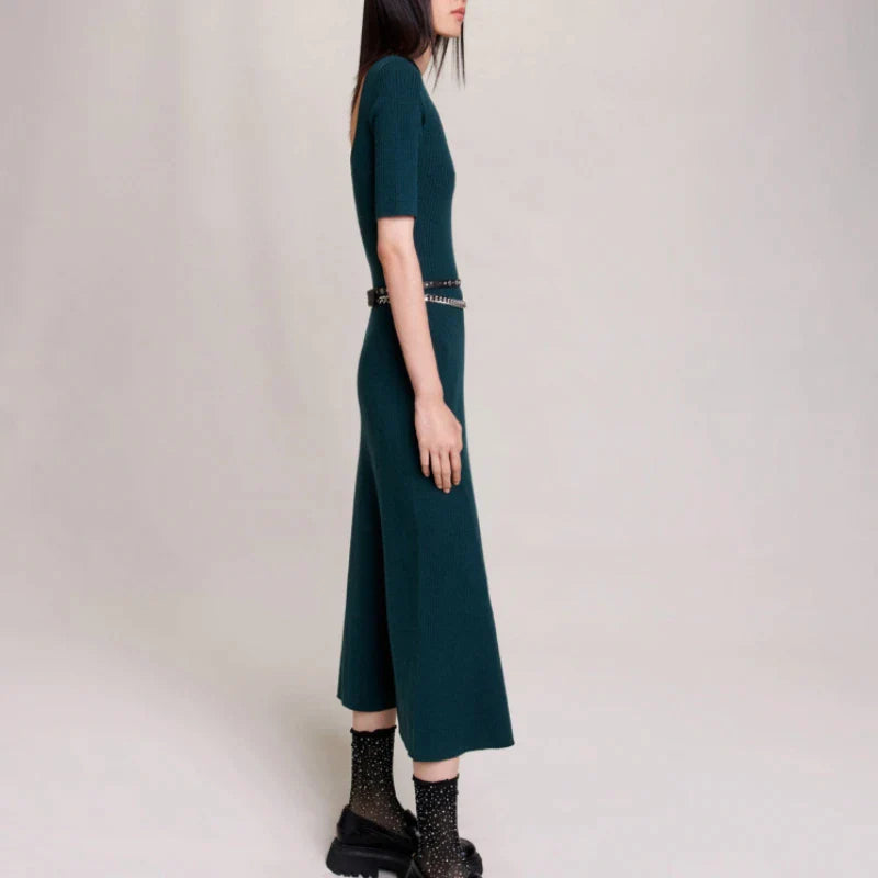 xakxx xakxx Women's Dress Autumn and Winter Female Clothing Elegant Backless Green Neck Knit Dress