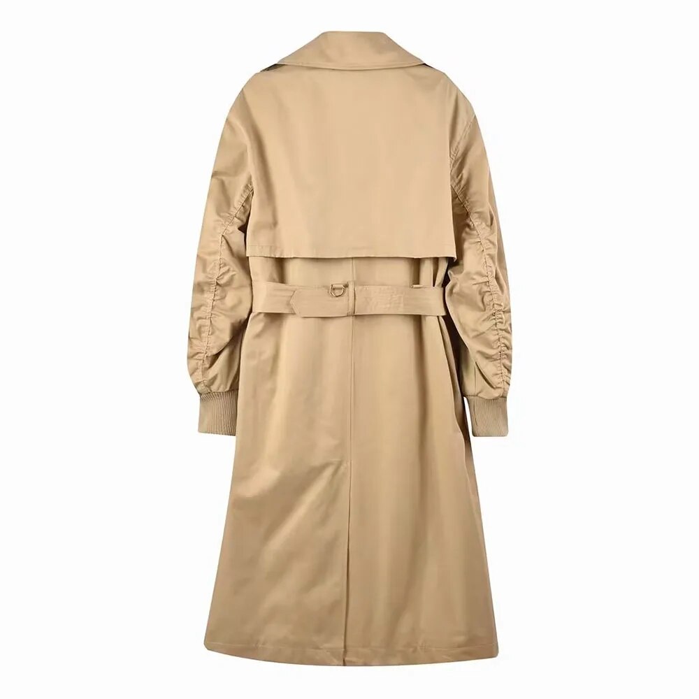 xakxx xakxx- Spring New Women's Double breasted front with metal hook closure. Pleated polo trench coat