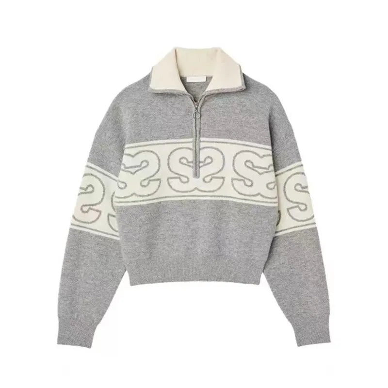 xakxx xakxx Women's Pullover Fall and Winter Women's Clothing Double S Printed Loose Knit Over Sweater