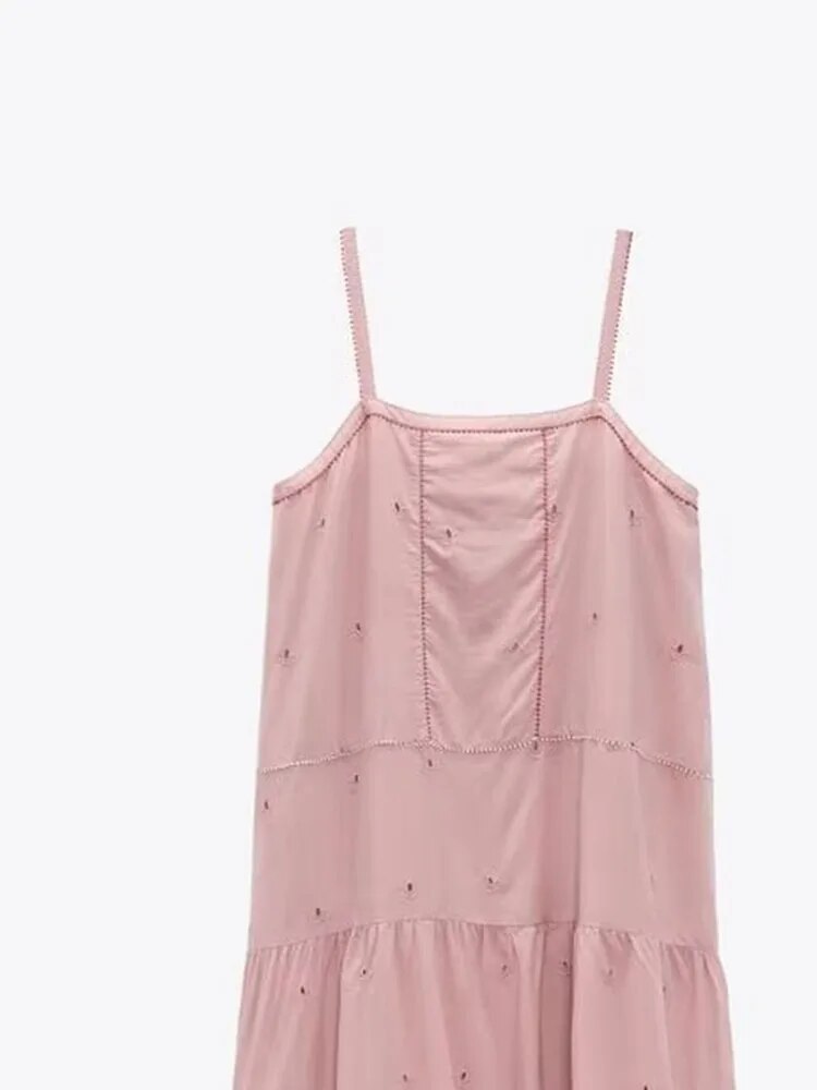 xakxx- New women's style temperament fashion casual all-match sexy slim Ruili sweet hollow embroidery dress
