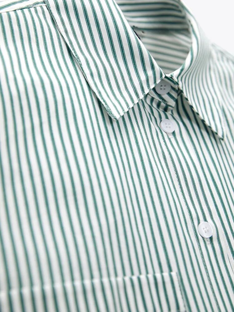 xakxx xakxx - New women's long-sleeved lapel shirt with patch pocket stripe loose poplin shirt on the front