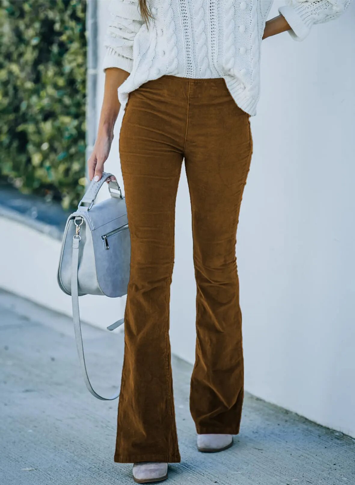 xakxx xakxx- Vintage Corduroy Flare Pants Women High Waist Long Trousers Autumn Lady Slim Velour Solid Bell Bottom Pants 3XL