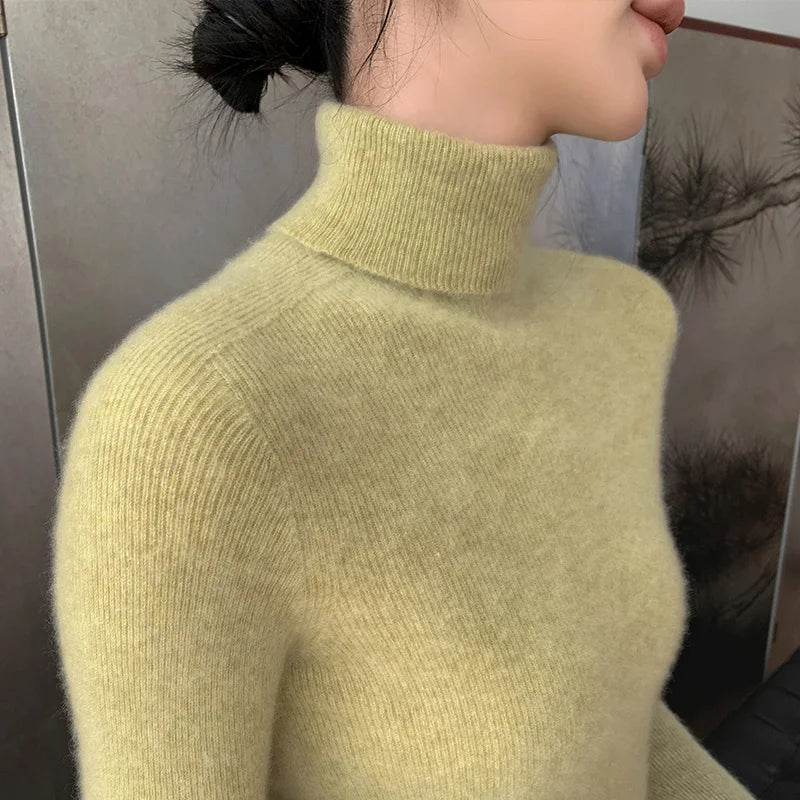 xakxx xakxx-100 pure mountain cashmere sweater autumn and winter ladies sweater knit bottoming shirt high neck pullover slim joker inside.