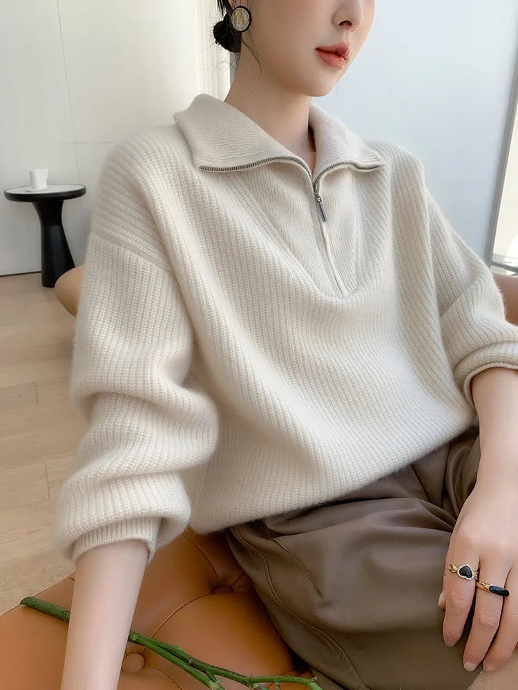 xakxx xakxx-Autumn and winter new semi-zipper cashmere vertical lapel thick sweater women lazy cashmere sweater