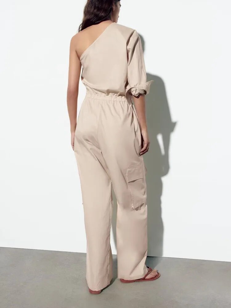 xakxx xakxx - New Women's Clothing Temperament Fashionable Casual Slim Ruili Tooling Style Asymmetrical Long Jumpsuit