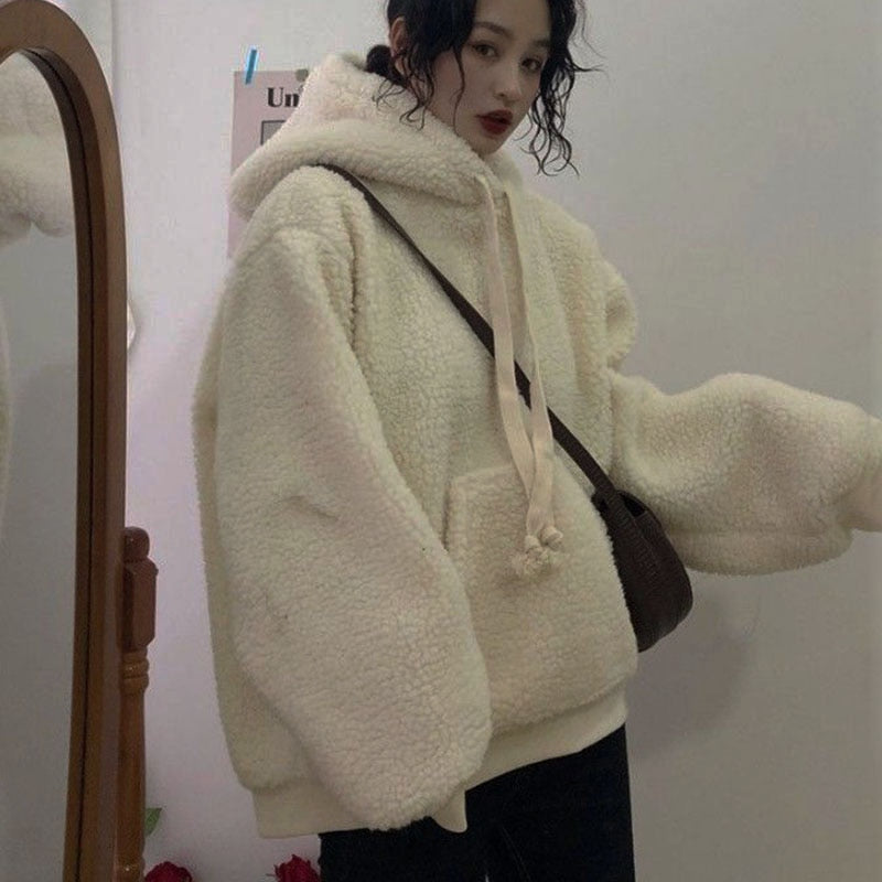 xakxx Thanksgiving Lamb Cashmere Hoodies Sweatshirts Women Autumn Long Sleeve Thick Warm Pullover Korean Loose Hairy Hoodie Top Female
