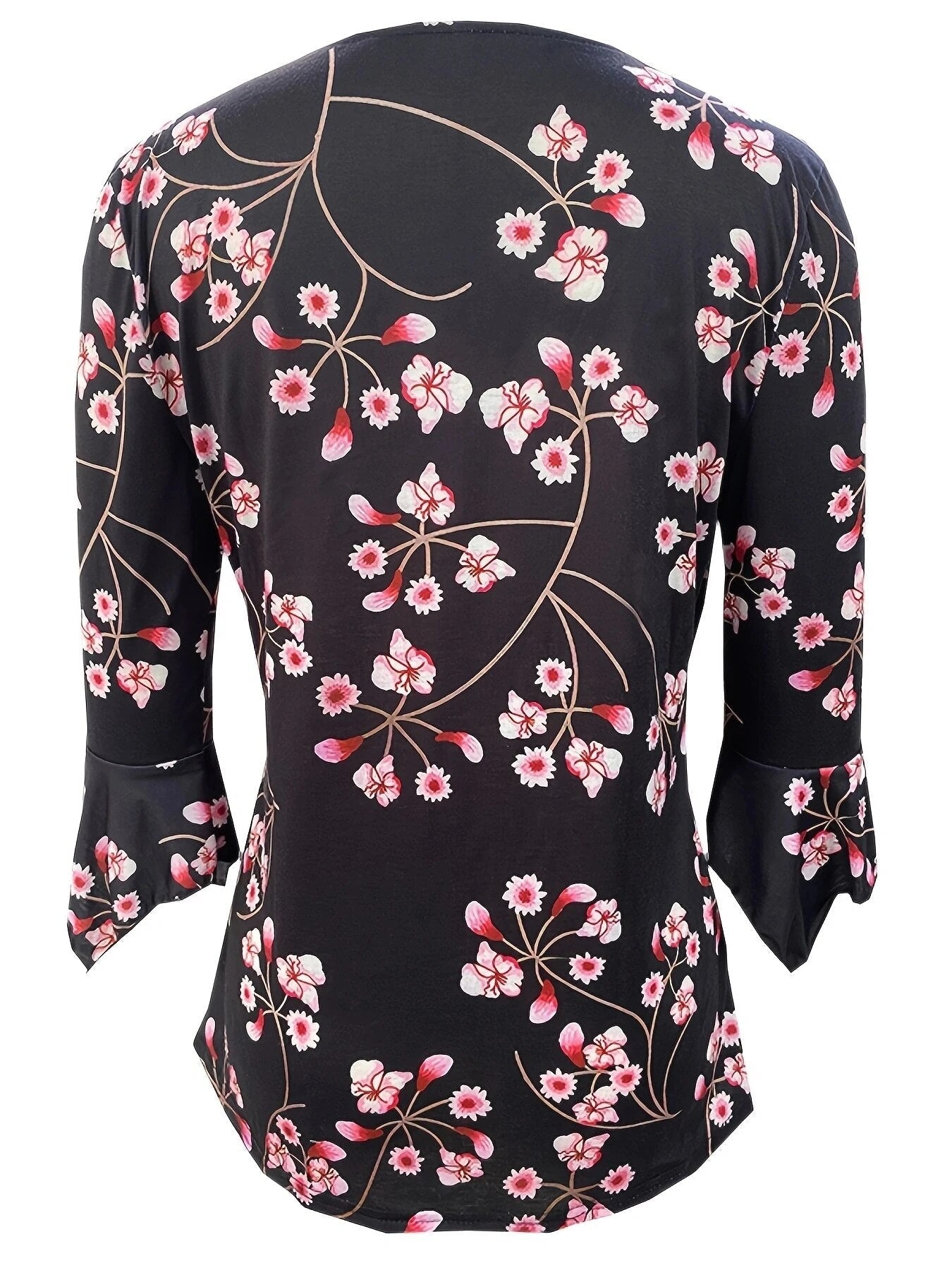 xakxx xakxx- New Printed Shirt Women V Neck Button Fold Mid Sleeve Lady High Quality Elegant Top Autumn Blouse
