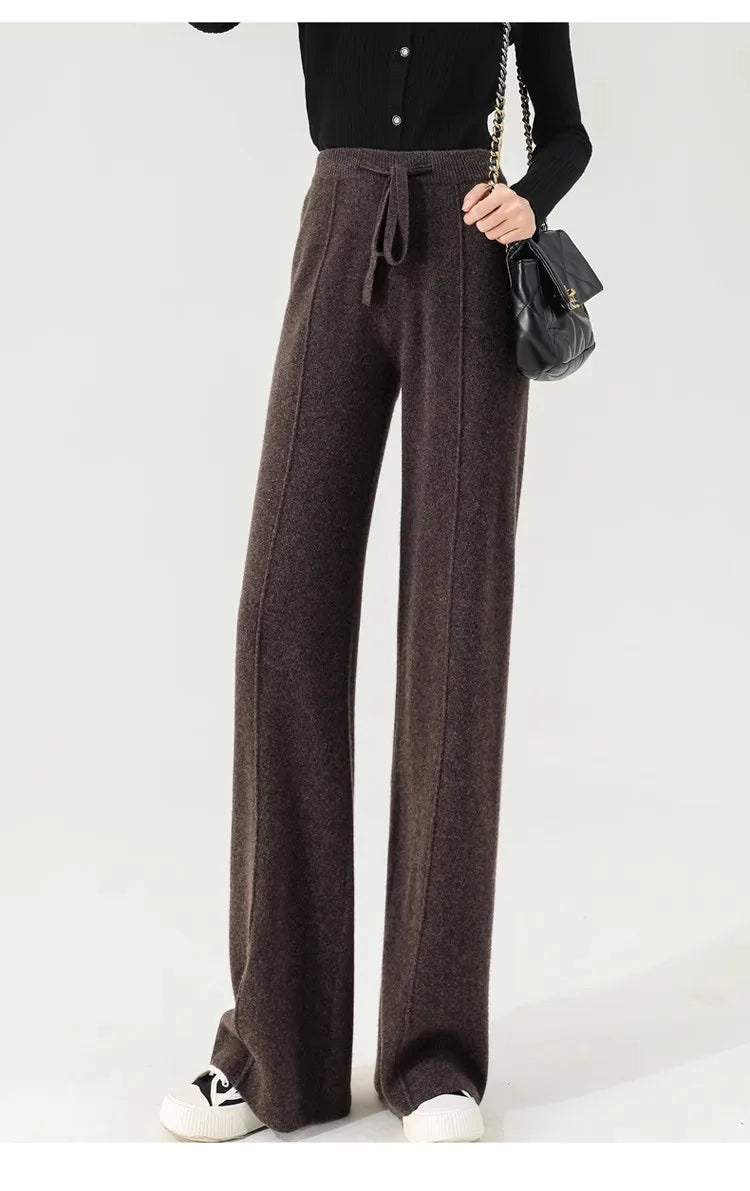 xakxx xakxx-Cashmere-wool wide-leg pants for women wear high-waisted knitted pants outside the thick vertical tube.