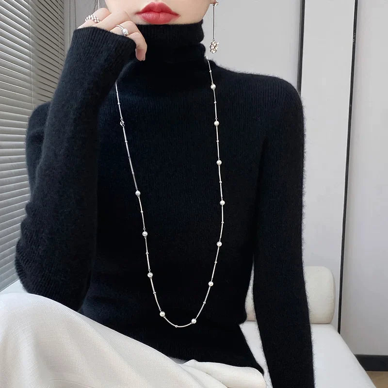 xakxx xakxx-100 pure mountain cashmere sweater autumn and winter ladies sweater knit bottoming shirt high neck pullover slim joker inside.