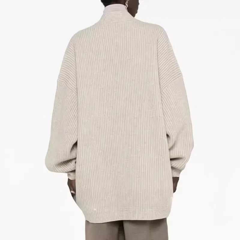 xakxx xakxx Woman Cardigan Winter Female Clothing V-neck Loose Straight Knit Wool Blend Thickened Sweater Top