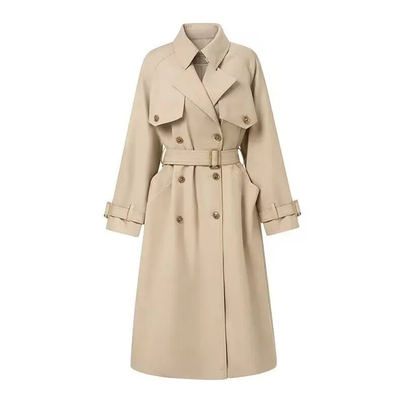 xakxx xakxx-Mid-length Trench Coat Women Windbreaker Spring Autumn Fashion Chic British Style Double Breasted Black Trench Coat