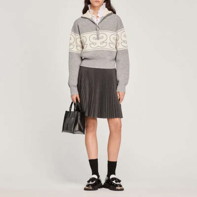 xakxx xakxx Women's Pullover Fall and Winter Women's Clothing Double S Printed Loose Knit Over Sweater
