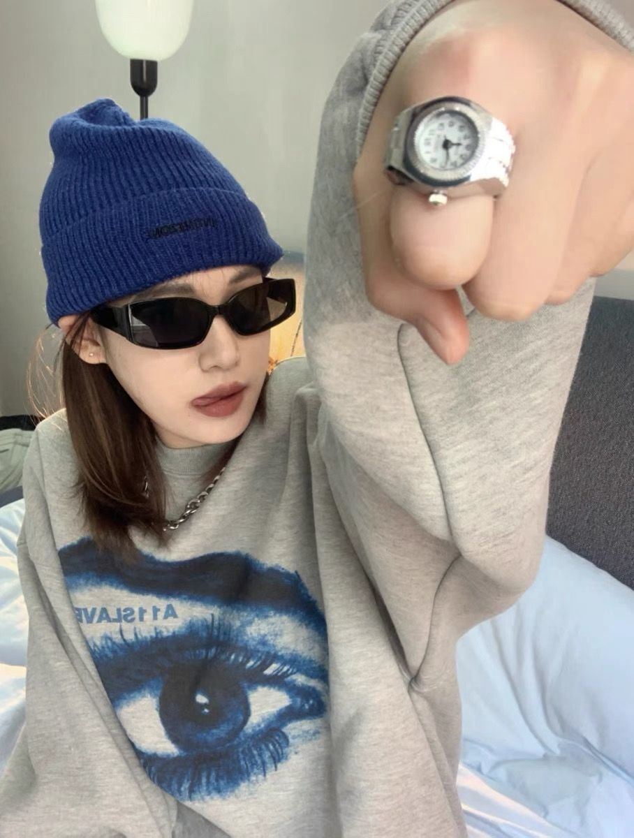 xakxx Gothic Streetwear Printed Hoodie Women Punk Harajuku Hippie Grey Crewneck Sweatshirts Vintage Pullover Female Tops