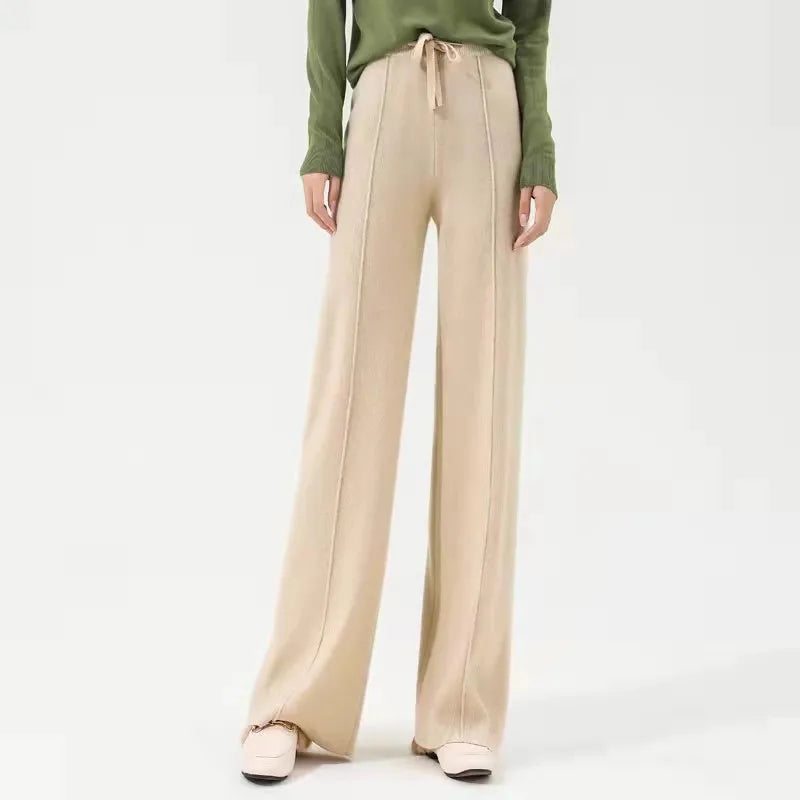 xakxx xakxx-Cashmere-wool wide-leg pants for women wear high-waisted knitted pants outside the thick vertical tube.
