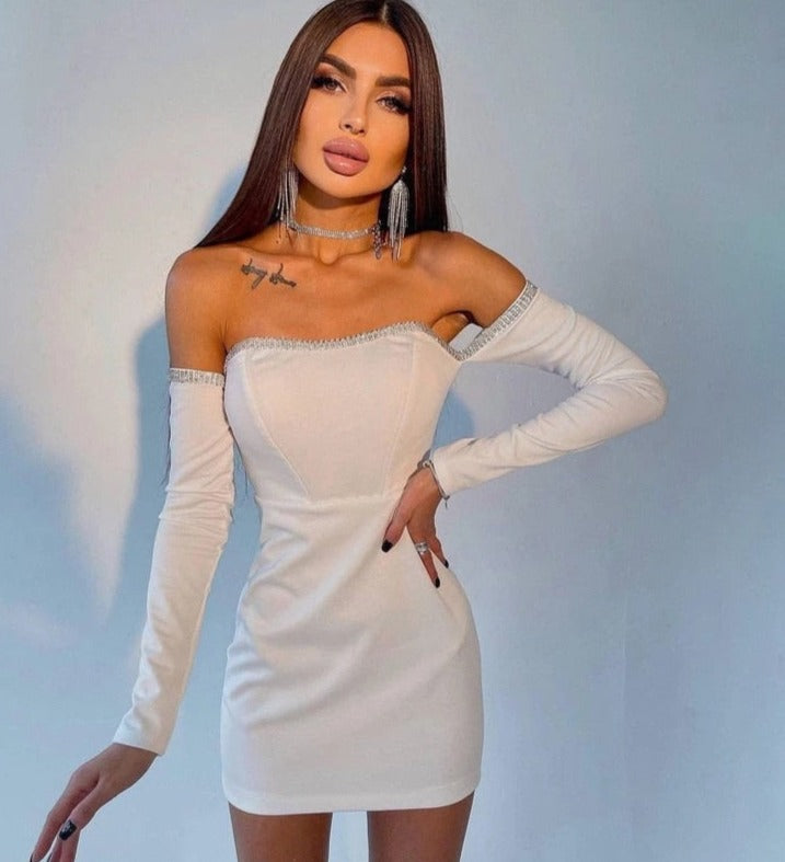 xakxx Spring Long Sleeve Solid Dress Girl A-line Pleated Skirt Prom Party Dance Clothes French Hollow Backless Dress for Women