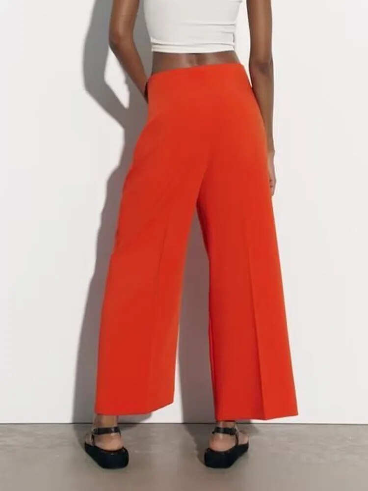xakxx xakxx- NEW WOMEN'S SEWING DECORATIVE WIDE PANTS WITH HIDDEN ZIP CLOSURE ON SIDE SPLIT SEAMS HIGH WAIST WIDE LEG PANTS