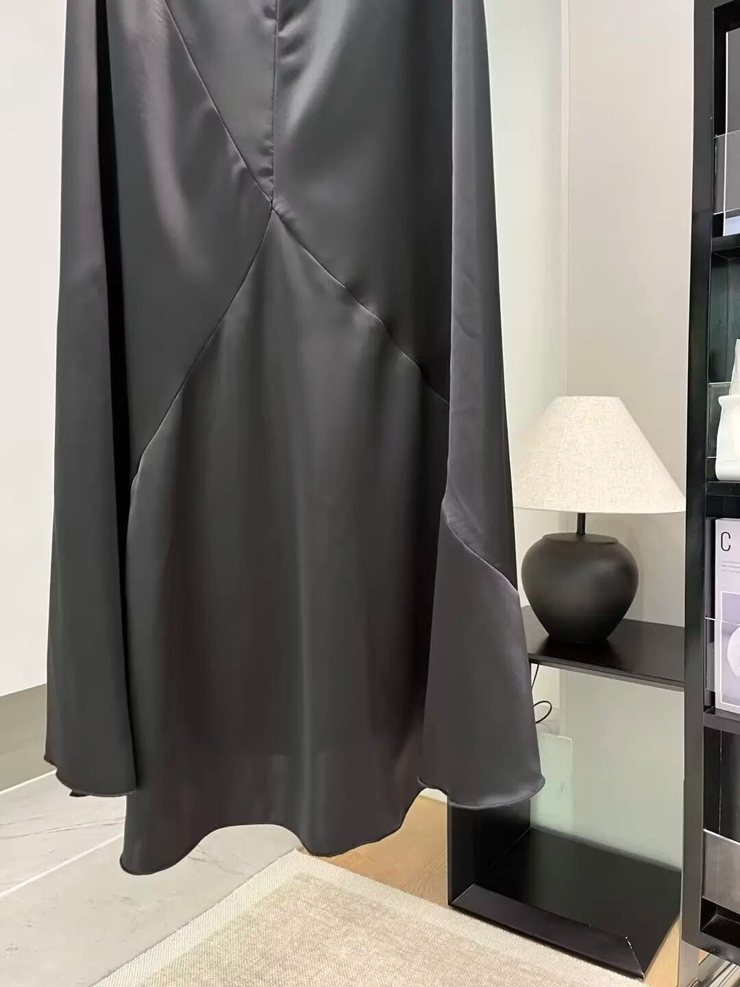 xakxx- Autumn new women's clothing Temperament fashion casual character meets silk satin texture high waist dress