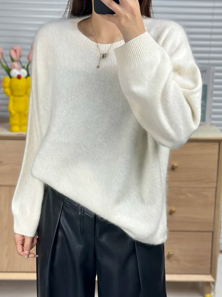 xakxx xakxx-Lazy wind thin ladies napped cashmere sweater soft waxy skin-friendly round neck loose sweater lazy wind sweater