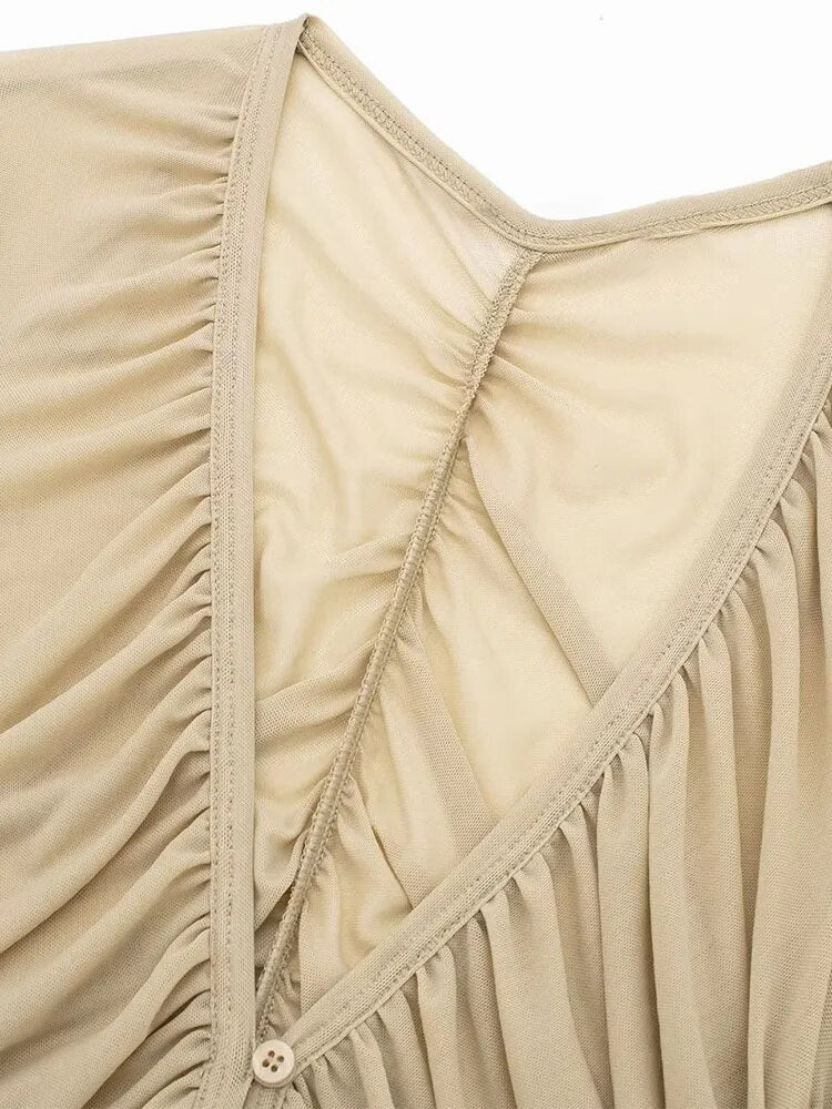 xakxx xakxx- New women's silky net pleated sexy thin casual hundred backless Riley on clothes