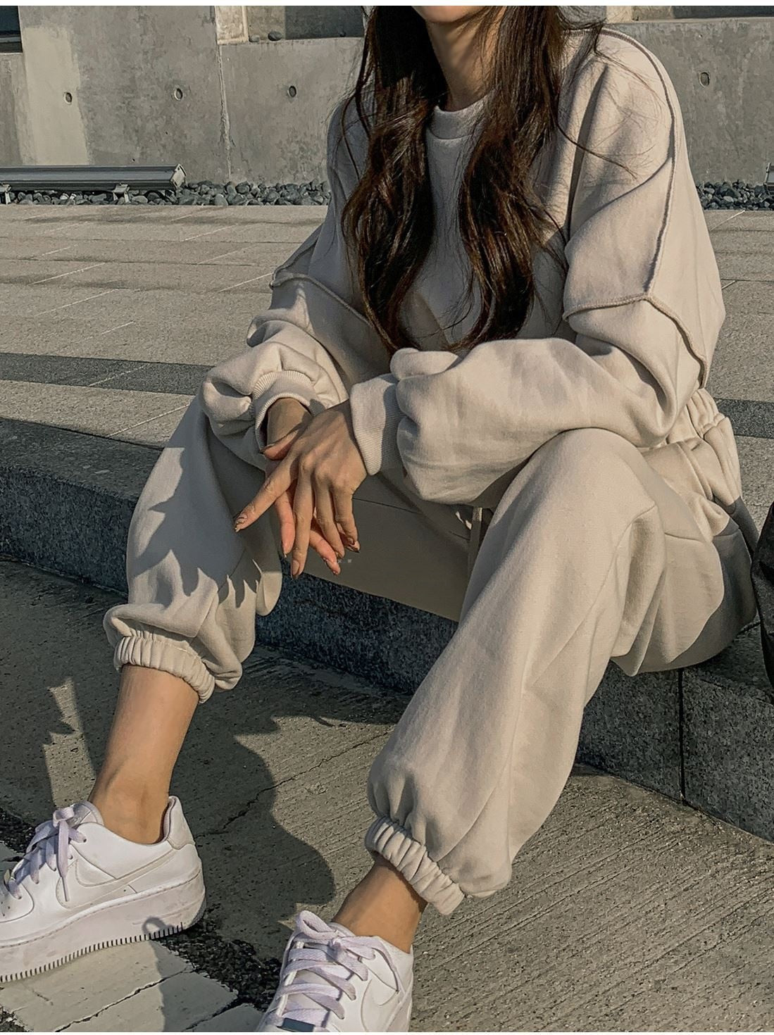 xakxx Women Pullover Hoodies Sweatshirts Suit Winter Spring Solid Casual Tracksuit Fleece 2 Pieces Set Sweatpants Quality Outfits