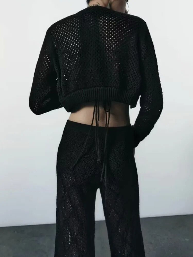 xakxx- New women's clothing temperament fashion versatile stand collar long sleeve hollow knit short bomber jacket