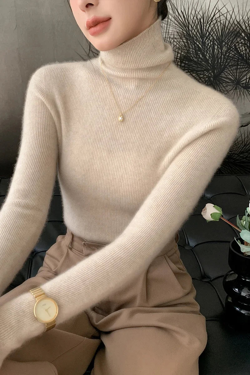 xakxx xakxx-100 pure mountain cashmere sweater autumn and winter ladies sweater knit bottoming shirt high neck pullover slim joker inside.