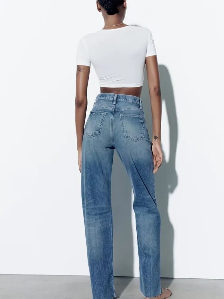 xakxx xakxx- New Women's Extra Long Wide Leg Zipper and Metal Button Closure High Waist Casual Wide Leg Jeans