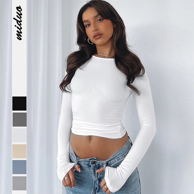 xakxx Women's T-shirt Y2K Tight Casual Long-sleeved Breathable Bottoming Shirt Versatile Outside Wear Moisture Wicking Shirts Clothes