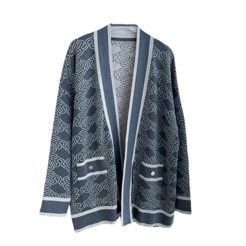 xakxx Women's Cardigan Fall and Winter Female Clothing Elegant Loose Knit Jacket Without Placket